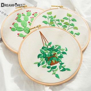 【ส่งฟรีเมื่อซื้อครบ 99บาท】DF DIY Plants Embroidery Set Handcraft Needlework Cross Stitch Kit Embroidery Painting Home