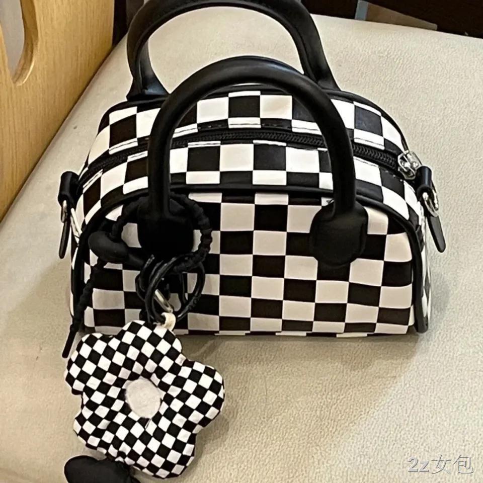 กระเป๋าสะพายข้างuustudio-niche-original-designer-mini-dark-boston-bag-checkerboard-mini-portable-messenger-bag-women-ก