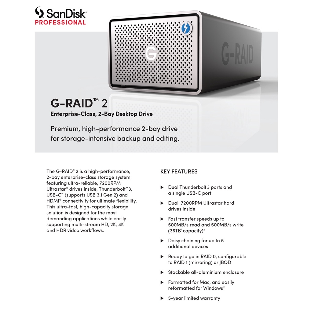 SanDisk Professional G-RAID 2 24TB 2-Bay RAID Array 2 x 12TB SanDisk Professional G-RAID 2 24TB 2-Bay RAID Array 2 x 12TB