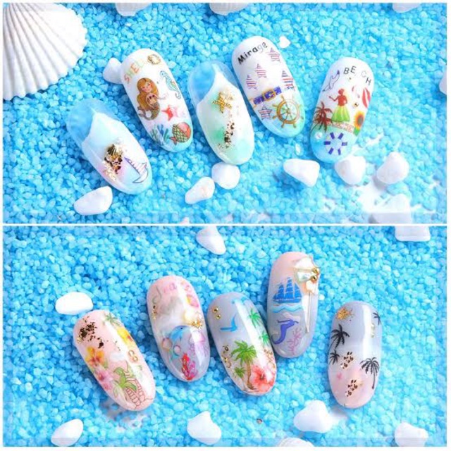 สติกเกอร์ติดเล็บ-3d-ลายทะเล-ลอกติดได้เลยไม่ต้องใช้น้ำ-nail-sticker