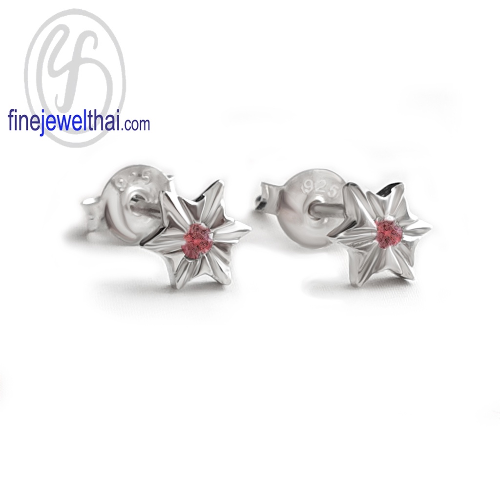 finejewelthai-ต่างหูทับทิม-ทับทิม-ต่างหูเงินแท้-ต่างหูพลอย-พลอยประจำเดือนเกิด-ruby-silver-earring-birthstone-e1156rb-p