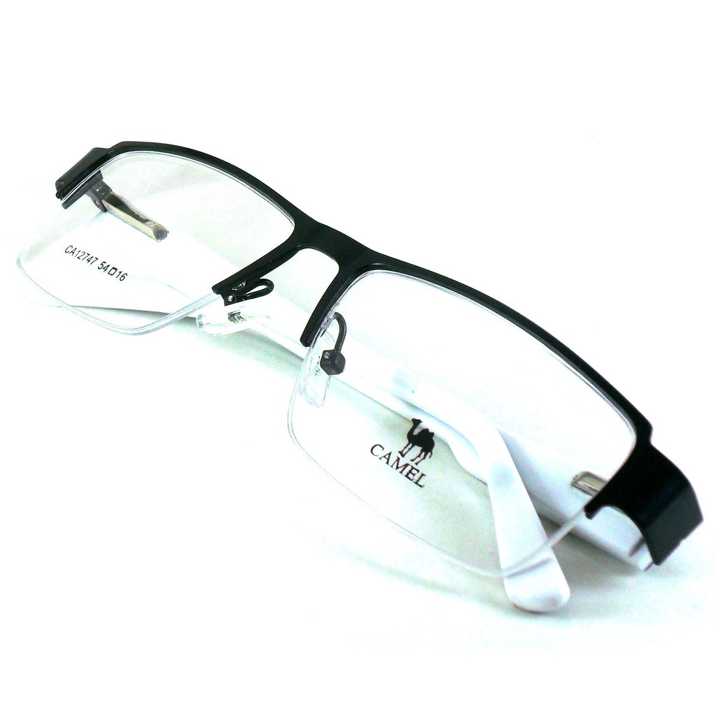 camel-แว่นตา-รุ่น-ca-12747-สีดำตัดขาว-กรอบเซาะร่อง-ขาสปริง-วัสดุ-สแตนเลส-สตีล-สำหรับตัดเลนส์-กรอบแว่นตา-eyeglasses