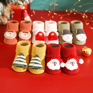 ถุงเท้าคริสต์มาส แบบนิ่ม กันลื่น ลายการ์ตูนซานต้าน่ารัก ให้ความอบอุ่น สําหรับเด็กทารกแรกเกิด เด็กผู้ชาย และเด็กผู้หญิง