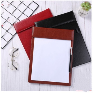 A4 Clipboards Pen Holder PU Leather Magnetic File Paper Profile Clip Board Writing Tablet Pad Mat (black brown red)