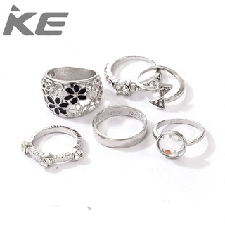 Ring Vintage black dripping flower set with diamonds and gemstones 6-piece silver ring for gir