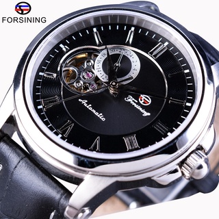 Forsining Men Watch Skeleton Fashion Design Casual Top Brand Luxury Genuine Leather Automatic Self-Winding Wrist Watch C