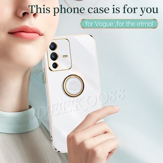 เคสโทรศัพท์มือถือ VIVO V23 5G Phone Protection Case Fashion Straight Edge Electroplated Soft Shell Ring Holder All-Pack Ice Cover Casing VIVOV23
