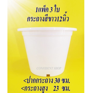 กระถางพลาสติกกลมสีขาว12นิ้ว1แพ็ค(3ใบ)#กระถางปลูกต้นไม้ในสวน#กระถางปลูกดอกไม้ในบ้าน#กระถางต้นไม้ปลอม#กระถางปลูกผักสวนครัว