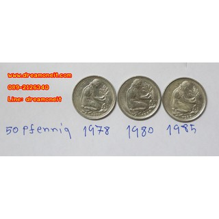 (ชุดที่9) ขายเหรียญต่างประเทศ FEDERAL REPUBLIC OF GERMANY 50 Pfennig 1978 1980 1985