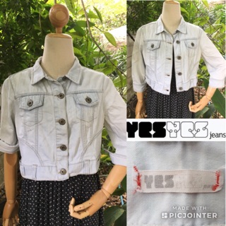 2sis1bro แบรนด์แท้ Yes Yes Jeans แจ๊คเก็ตยีนส์ ตัวสั้น แขนสามส่วน มือสอง พร้อมส่ง sz US 12 UK 14 Euro 42