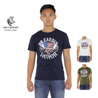 Tee เสื้อยืดเกาหลี☼♕✺เสื้อยืด Dr. Cardin Slim Fit พิมพ์ลายกราฟฟิค CR3381 (Navy / White / Army Green)