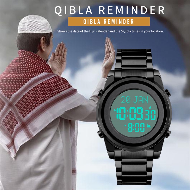 skmei-qibla-นาฬิกาข้อมือดิจิทัล-สายเหล็ก-หรูหรา-สไตล์มุสลิม-สําหรับผู้ชาย