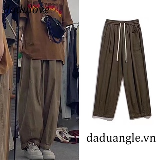 DaDulove💕 New Ins Niche Retro Loose Straight Overalls Tide Brand Wide Leg Casual Pants Curry Color Mopping Pants