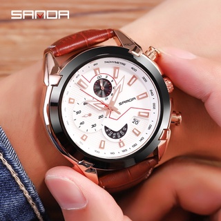 SANDA Mens Sports Watches Chronograph Leather Strap Quartz Army Military Watches Clock Men Top Brand Luxury Relogio Masc