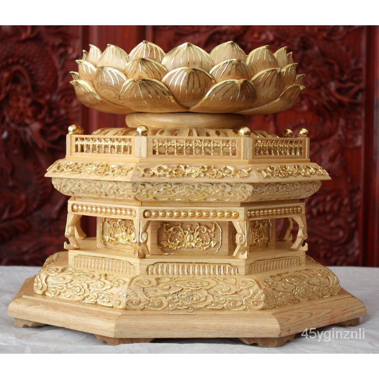 ฐานพระพุทธรูปไม้แกะสลักฐานดอกบัวแปดเหลี่ยมฐานดอกบัวไม้ไซเปรสฐานพระพุทธรูปโต๊ะตกแต่งงานฝีมือ-2b59