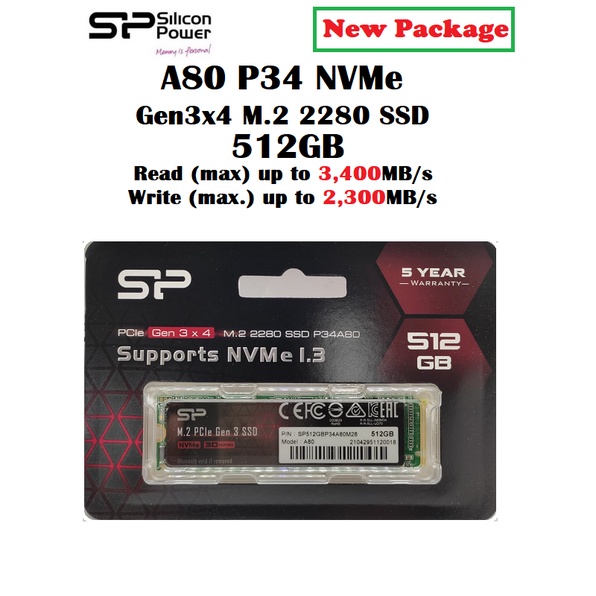 SSD SP A80 Super-fast PCIe NVMe Gen3x4 P34A80 256GB, 512GB และ 1TB