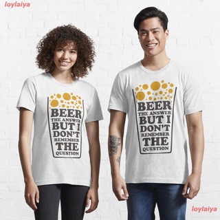 Beer The Answer But I Dont remember The Question , Beer T Shirt Essential T-Shirt เสื้อยืดผู้ชาย ลายการ์ตูนพิมพ์ลายเสื้