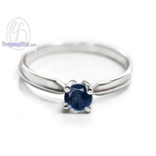 Finejewelthai-แหวนไพลิน-แหวนเงิน-แหวนพลอยแท้-แหวนประจำเดือนเกิด-Blue-Sapphire-Birthstone-Silver-Ring - R1183bl