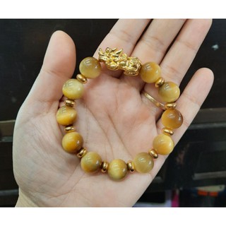 หินโกล์ดไทเกอร์อาย12มิล (Gold Tiger Eye) แต่งปี่เซียะ+เม็ดทองเลเซอร์