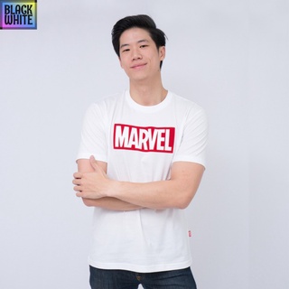 Marvel Men Logo T-Shirt Flock Print - เสื้อมาร์เวลผู้ชายพิมพ์กำมะหยี่  characters studio oversize
