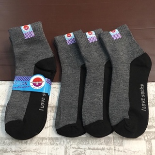 สินค้า ( ยกแพ็ค 12 คุ่ 110 บาท ) ถุงเท้าทำงานข้อกลาง สีเทาพื้นดำ ยี่ห้อ I Love socks