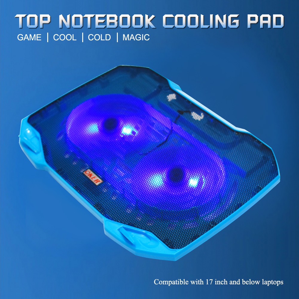 ส่งเร็ว-oker-hvc-393-cooling-pad-พัดลมรองโน๊ตบุ๊ค-พัดลมระบายความร้อน-notebook-cooler-pad-ใหญ่2พัดลม-dm-393