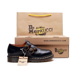 Dr. Martens รองเท้าส้นเตี้ย Mary Jane แนววินเทจแบบปรับได้รองเท้าหนังแบบยืดหยุ่น