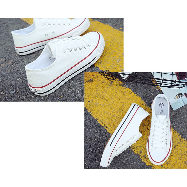 ภาพสินค้ามาครบไซส์ 37- 43รองเท้าผ้าใบแฟชั่นสีขาวแถบแดง จากร้าน greatshop.2017 บน Shopee ภาพที่ 1