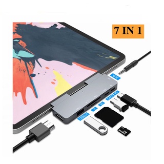 7 in 1 ฮับ USB C พร้อมพอร์ต Type-C สําหรับ Samsung tab S7 S7+ S7fe S8 S8 Plus S8 Ultra Switch เป็น HDMI-compatible USB 3.0 Type-C โทรศัพท์ พร้อมแจ็คหูฟัง