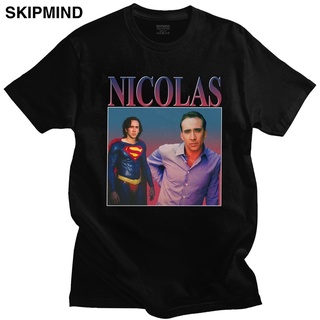 TSHIRTฝ้ายเสื้อยืดผ้าฝ้ายเสื้อยืดแขนสั้นลําลอง ผ้าฝ้าย พิมพ์ลาย Nicolas Cage สไตล์วินเทจ คลาสสิก สําหรับผู้ชาย GFDSF61EW