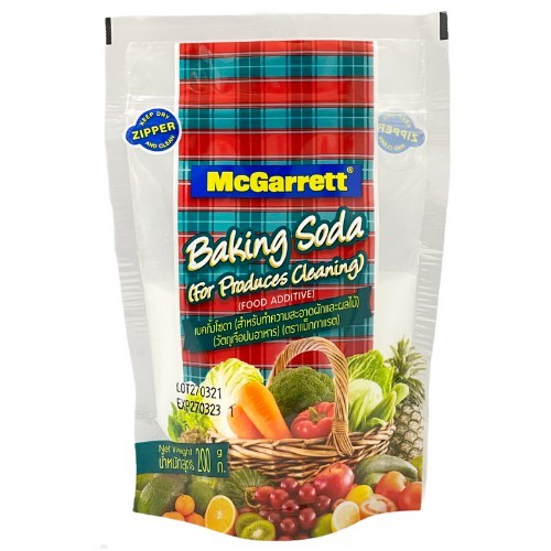 ภาพหน้าปกสินค้าMcGarrett Baking Soda (For Produces Cleaning) Food Additive แม็กกาแรต เบกกิ้ง โซดา สำหรับทำความสะอาดผักและผลไม้ 200 ก.
