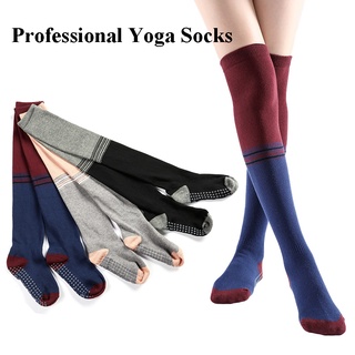 Professional Long Tube Over Knee Yoga Socks Women Non Slip Sports Socks Warm Dance Socks Yoga Cotton Hosiery Sports Long Tube Stocking Striped
