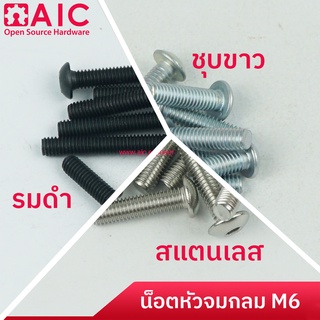 น็อต หัวจม กลม M6 เกลียวมิล ยาว 12-30mm ชุบขาว/รมดำ/สแตนเลส @ AIC