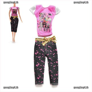 สินค้า Gong 4 2 ชิ้น / ชุดเสื้อยืดกางเกงขายาวแฟชั่นสำหรับตุ๊กตาบาร์บี้