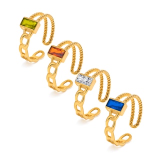 สินค้า Vnox CZ อัญมณี หินเปิด แหวน สําหรับผู้หญิง ทอง โทน โซ่ ประกบ สายรัดนิ้ว ของขวัญ สตรีท เครื่องประดับ หรูหรา