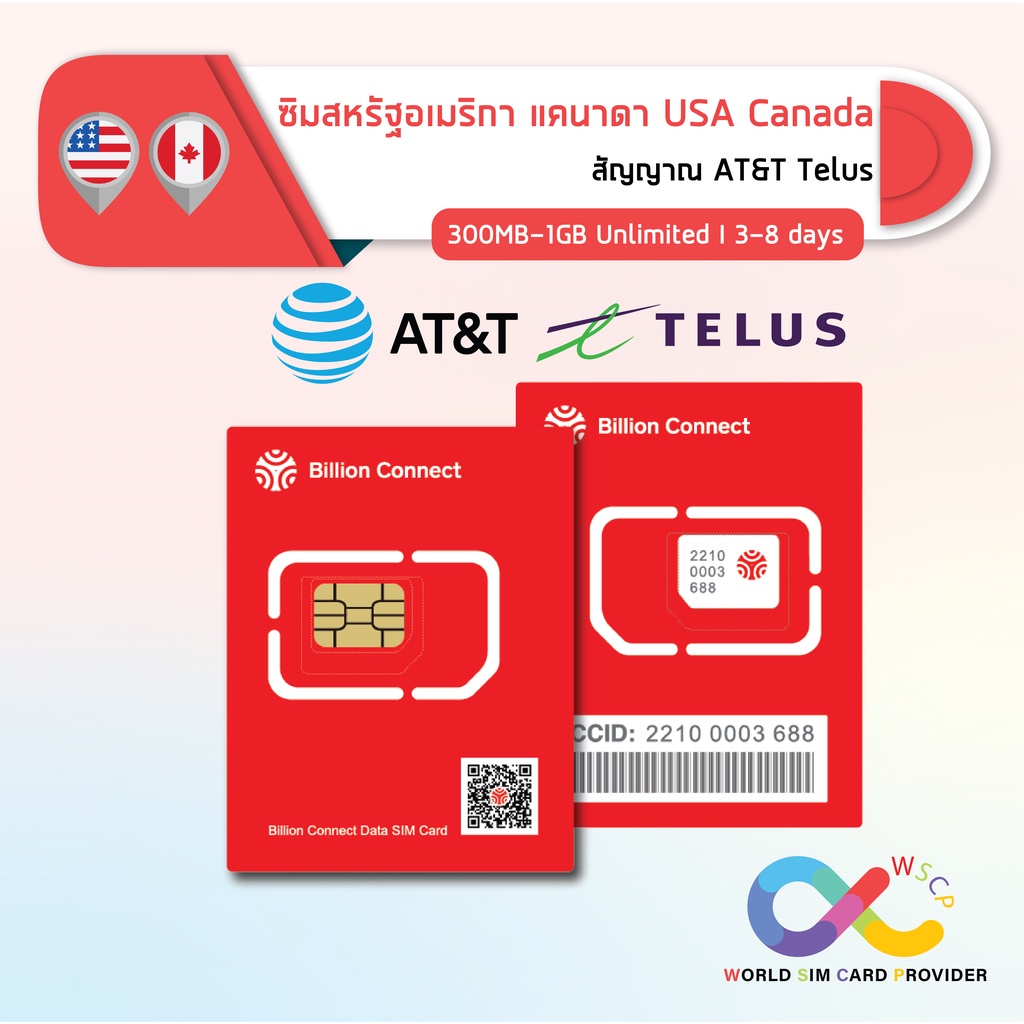 USA Canada Sim Card Unlimited 500MB2GB Daily AT&T Telus ซิมอเมริกา แคนาดา 38 วัน by ซิมต่าง