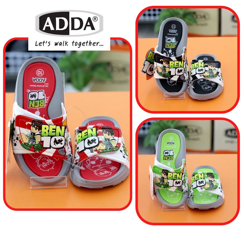 รองเท้าแตะเด็กผู้ชาย-แบบสวม-adda-แอ๊ดด้า-ben10-เบนเทน-รุ่น-3rb5-สีแดง-สีเขียว-สีดำ-ปรับขนาดหน้าเท้าได้-น้ำหนักเบา