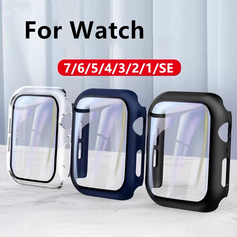 ราคาและรีวิวเคส Smart watch 6/5/4/3/2/1/SE เคส Smart Watch สายนาฬิกา PC+Glass สายสำหรับ appl watch SEเคสแอปเปิ้ลวอช