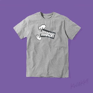 เสื้อยืดโอเวอร์ไซส์เสื้อยืดคอกลมสีเทา สกีนลายINNOCENT KWAKK!!! - Track 7S-3XL