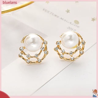 ต่างหูสตรีทรงแป้นประดับมุก Rhinestone Faux Stud Earringsต่างหู