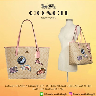 Coach DISNEY X COACH CITY TOTE IN SIGNATURE CANVAS WITH PATCHES (COACH C3724)