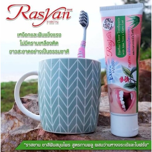 ราสยาน-ยาสีฟันสมุนไพรสูตรกานพลูผสมว่านหางจรเข้-amp-ใบฝรั่ง-แบบหลอด-rasya-herbal-clove-toothpaste-with-aloe-vera-amp-guava-leaf