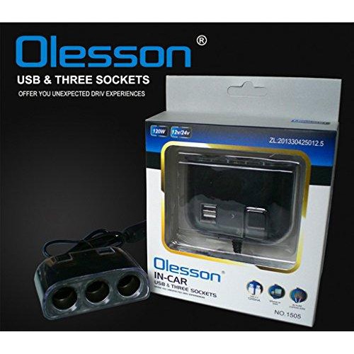 olesson-อุปกรณ์เพิ่มช่องเสียบไฟที่จุดบุหรี่ในรถยนต์-จาก-1-เป็น3-ช่อง-2-usb-1-aขนาด-120-watt-รองรับไฟ-12-24-volts-no-16