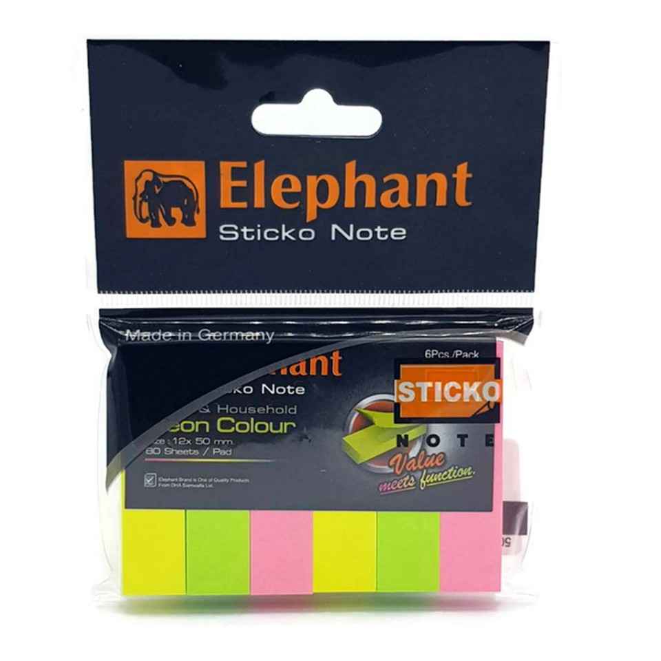 elephant-sticko-note-ตราช้าง-กระดาษโน๊ตกาว-ในตัว-อินเด็กซ์-นิออน-12x50-มม-1อัน