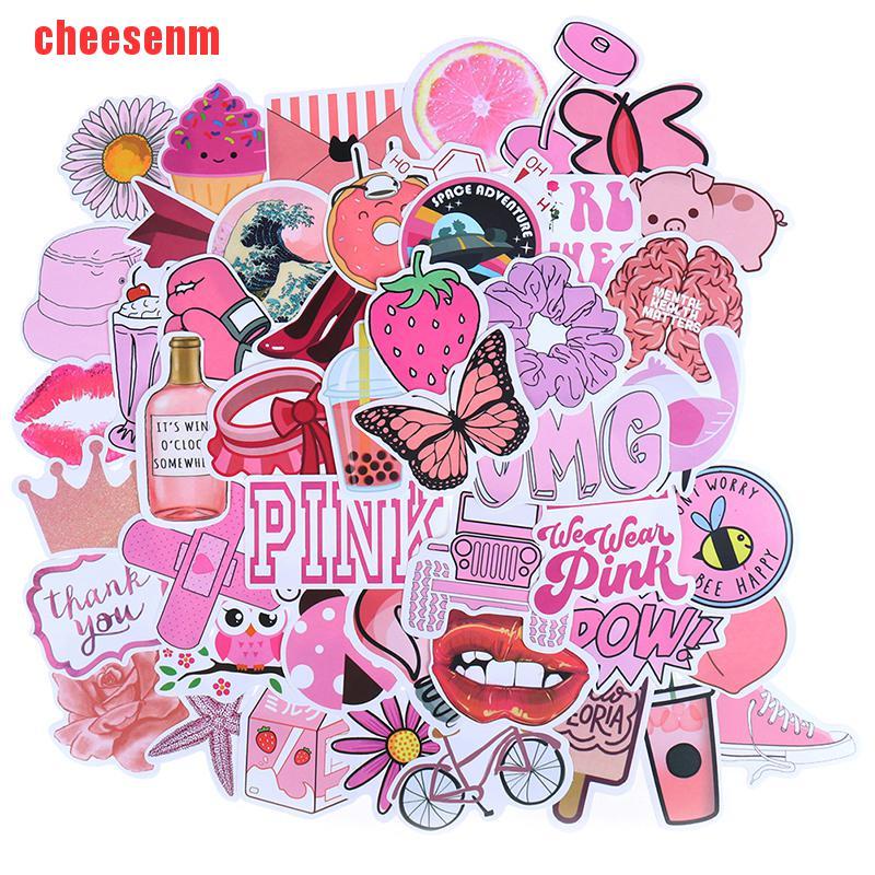 cheesenm-สติกเกอร์-ลายการ์ตูนเด็กผู้หญิง-สีชมพู-สําหรับติดตกแต่งกระเป๋าเดินทาง-แล็ปท็อป-กีตาร์-รถยนต์-diy-50-ชิ้น