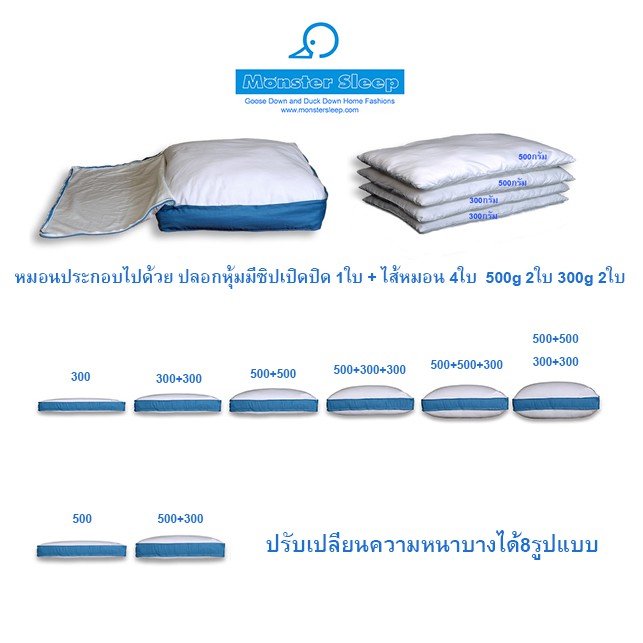 หมอนขนห่านเทียม-8ระดับ-monstersleep-alternative-goose-down-pillow-premium-version-ปรับระดับความหนา-บาง-ได้ด้วยตัวเองค่ะ