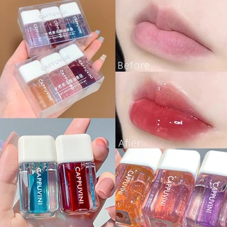 Cappuvini 3 PCS Small Square Lip Gloss Transparent Lip Gloss Glass  Moisturizing Mirror Lip Glaze