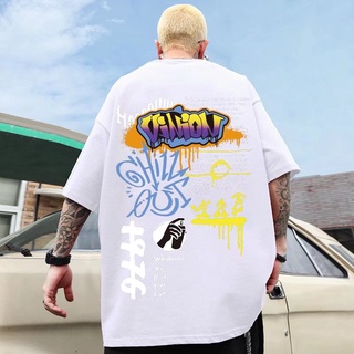 เสื้อแขนสั้นลําลอง คอกลม พิมพ์ลายกราฟฟิติตัวอักษร National Street Street ทรงหลวม เข้ากับทุกการแต่งกาย แฟชั่นสําหรับผู้ชา