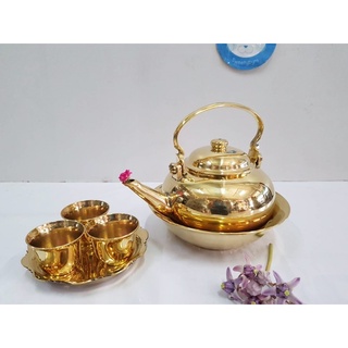 Brass byfa SET1262 ชุดกาน้ำชาในชามรองกา และถาดถ้วยชา 3ใบ