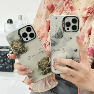 【ขายดี】เคสโทรศัพท์มือถือหนัง ลายดอกไม้ และหมึก ผีเสื้อ หรูหรา สําหรับ iPhone 11 12 13 14 Series
